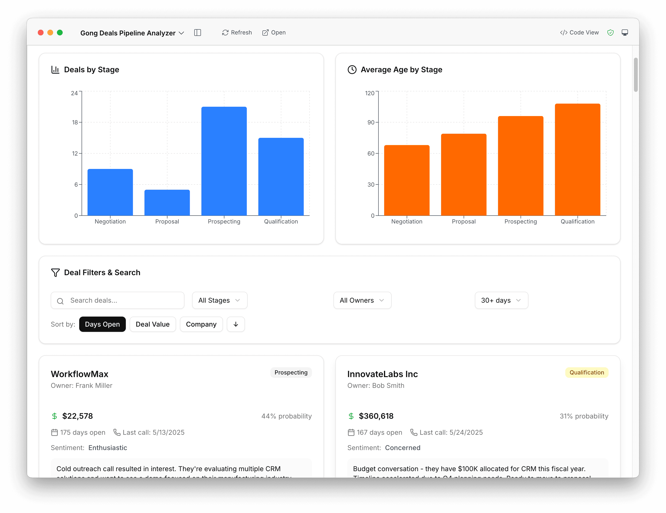 Gong deals pipeline analyzer