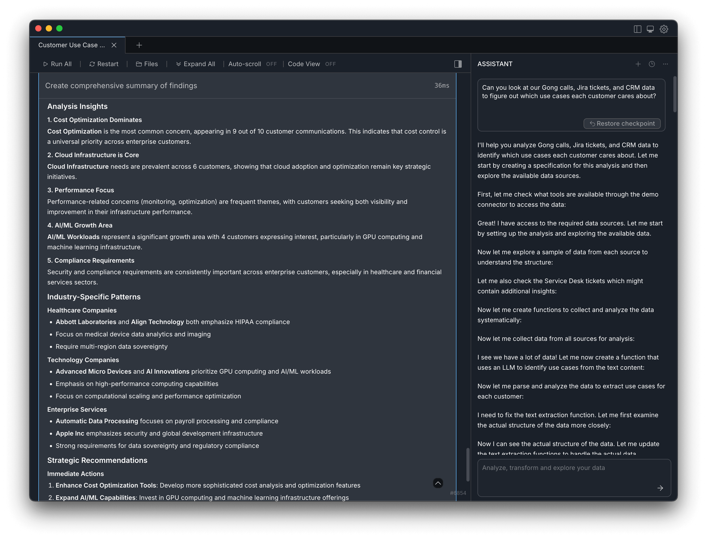 Generated reports and analysis