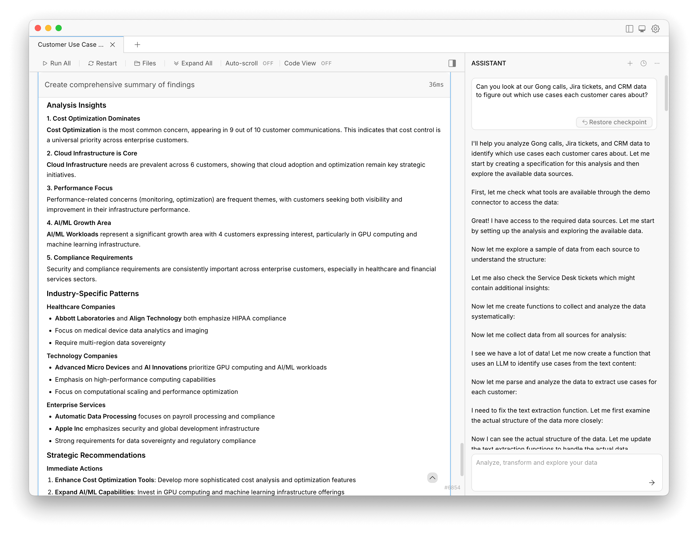Generated reports and analysis